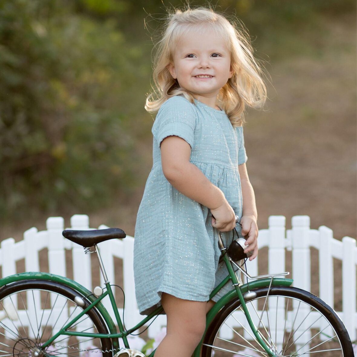 OrganicEra Organic Muslin Short Sleeve Dress with Glitter, Aqua