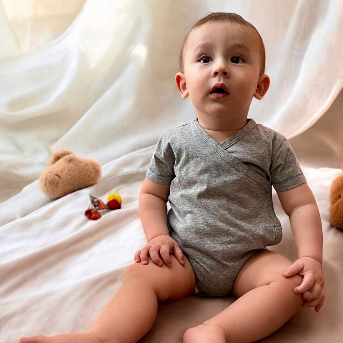 OrganicEra Organic Baby S/S Kimono Body, Grey